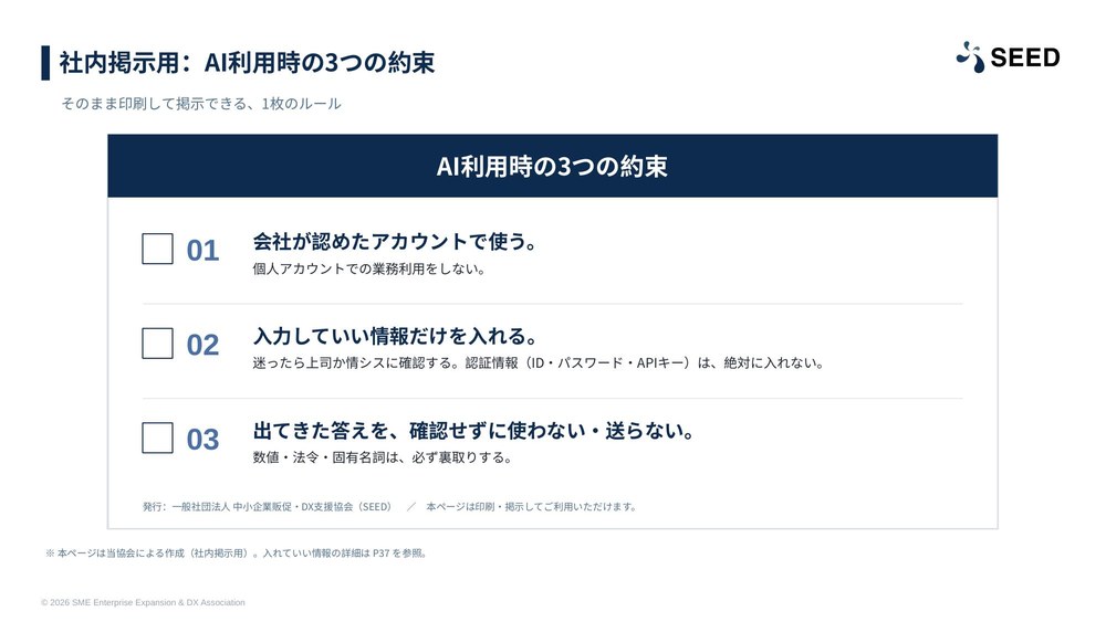 社内掲示用 AI利用時の3つの約束